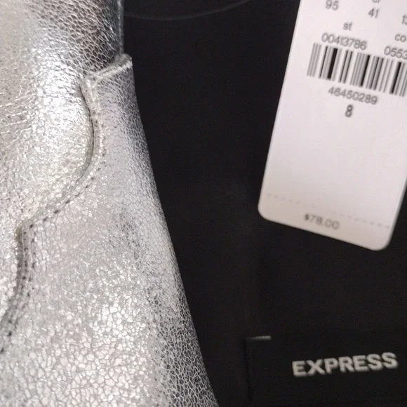 Express Pointed Toe Thin Heeled Booties. Metallic Silver. Size 8 - Picture 12 of 16